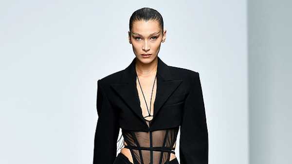 Bella Hadid Gets Cheeky In Sheer Thong Bodysuit In Mugler Show At Paris Fashion Week