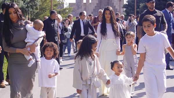 Kim & Kourtney Kardashian Dress Kids In Beautiful White Outfits For Baptism In Armenia