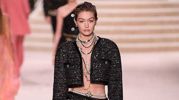 Gigi Hadid Slays Chanel Runway In Cropped Blazer With Nothing Underneath & More Stars At Show