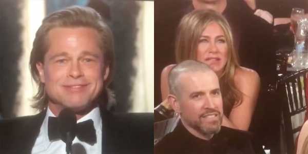 Watch Jennifer Aniston React to Ex Brad Pitt’s Golden Globes Speech