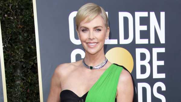 Charlize Theron Dazzles In Bright Green Dress With A Black Corset At The Golden Globes