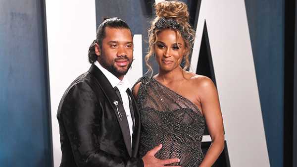 Ciara Cradles Her Baby Bump & Cozies Up To Russell Wilson in Super Sexy Sheer Dress At Oscars Party