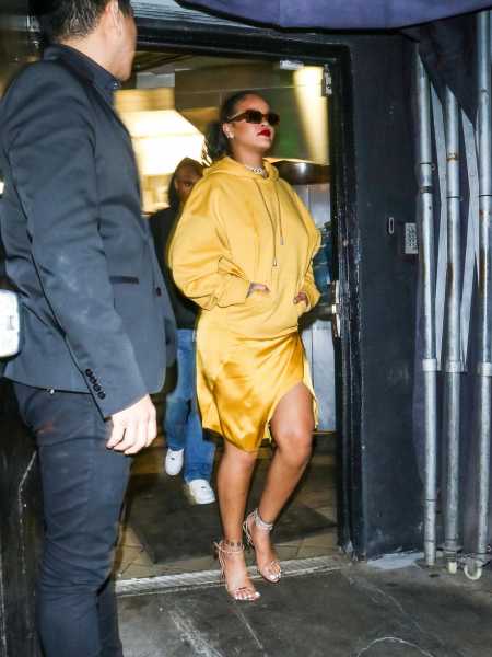 Rihanna Wears Fenty Hoodie & Satin Skirt Dress Out With A$AP Rocky