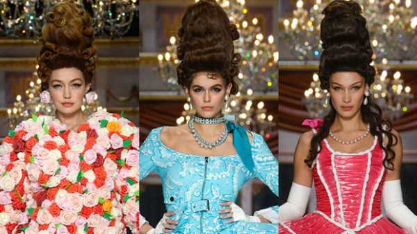 Gigi Hadid, Kaia Gerber & Bella Hadid Walk The Runway In Quirky Dresses At Moschino’s MFW Show