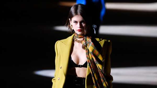 Kaia Gerber Wears Just A Latex Bikini Top Under Jacket At Paris Fashion Week Show — Pic