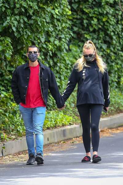 Sophie Turner and Joe Jonas Wear Black Outfits and Show PDA on Quarantine Walk