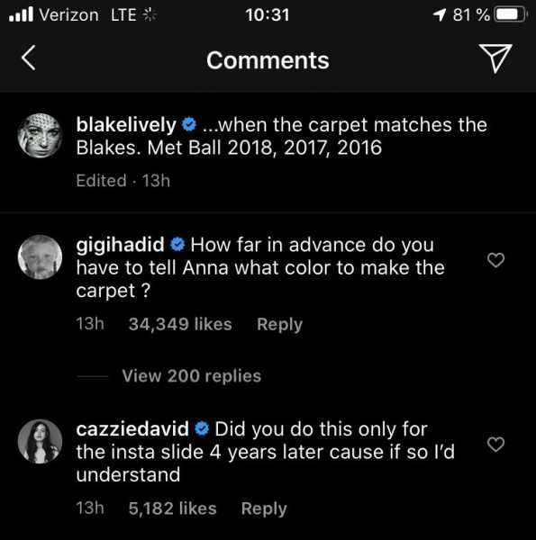 Gigi Hadid Responds to Blake Lively Saying She Matched Her Met Gala Dresses to the Carpet