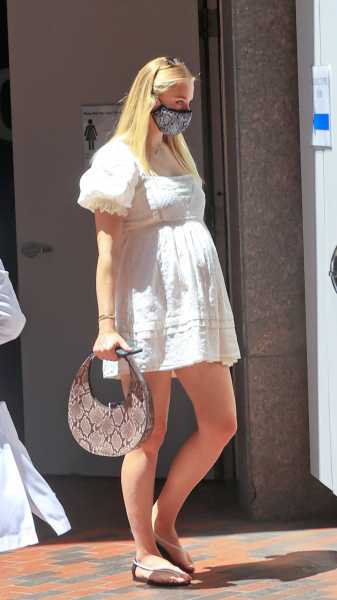 Pregnant Sophie Turner Wears White Mini Dress in Santa Monica