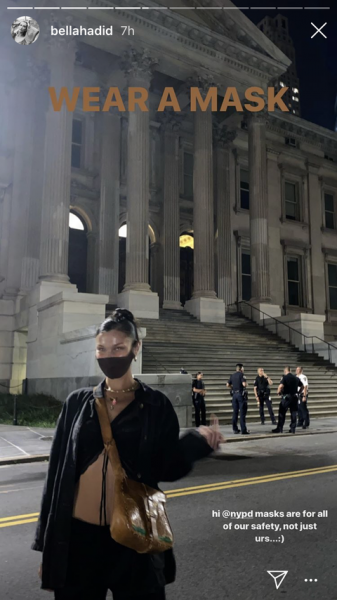 Bella Hadid Flips Off NYPD Officers Not Wearing Masks