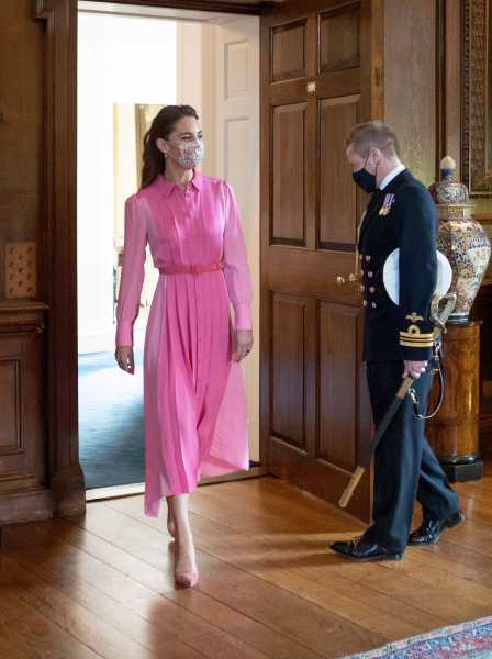 Kate Middleton Wears Pink Princess Dress and Blue Coat Dress in Scotland