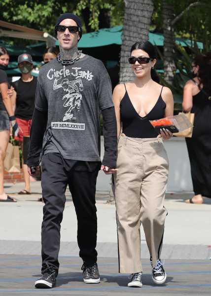 Kourtney Kardashian Wears Deep-Plunge Top With Travis Barker on Malibu Day Date