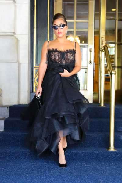 Lady Gaga Wears Sheer Bustier Gown Out in New York City