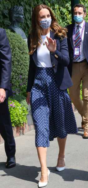 Kate Middleton Wore a High-Waisted Polka Dot Pleated Skirt Courtside at Wimbledon