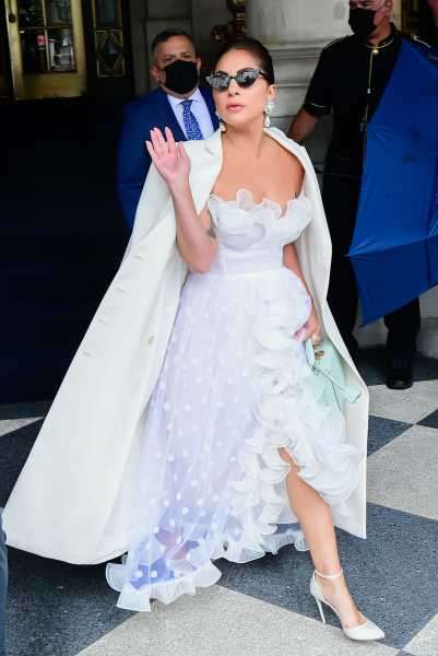 Lady Gaga’s Wears White Giambattista Valli Ball Gown in NYC