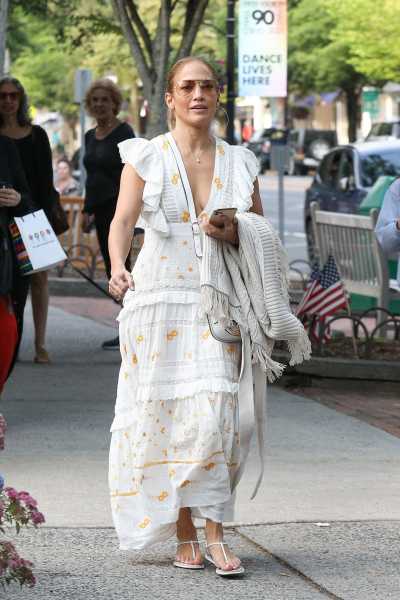 Jennifer Lopez Wears Chic White Plunge Dress in the Hamptons