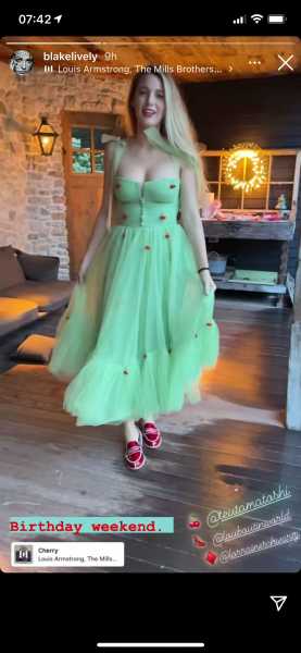 Blake Lively Poses in Mint Corset Dress Ahead of 34th Birthday