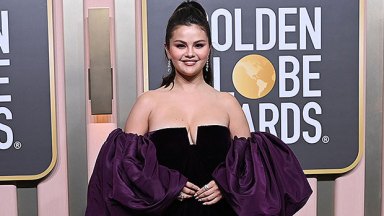 Selena Gomez Stuns In Strapless Purple Valentino Gown With Puff Sleeves At Golden Globes