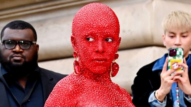 Doja Cat Covers Her Body In 30,000 Red Swarovski Crystals For Paris Fashion Week: Photos