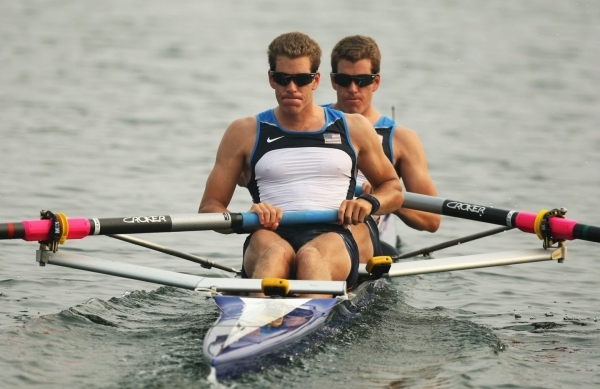 Tyler Winklevoss and Cameron Winklevoss of the USA compete in the Men's Pair Heat 1 at Shunyi Olympic Rowing-Canoeing Park during Day 1 of the Beijing 2008 Olympic Games on August 9, 2008 in Beijing, China.