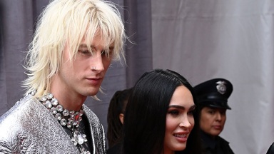 Megan Fox & Machine Gun Kelly Match In Silvery, Shimmery Outfits On The Grammys Red Carpet