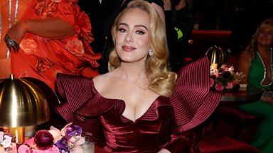 Adele Slays In Plunging Red Ruffled Off-The-Shoulder Dress At The Grammys