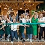 The Body Shop store team celebrates the opening of their flagship at Yorkdale. Pictured left to right: Kathryn Edwards, Kasey Palmer, Andie Talbot, Jo Henderson, Majelone Paggao, Hilary Lloyd, VP of Brand & Corporate Social Responsibility, The Body Shop North America, Marcy Jonker, Olga Cruz, Kirat Kaur-Aubi, Sheryl Cutforth, Jordan Searle, President of The Body Shop North America, and Leanne Kennedy. (Photo: The Body Shop)