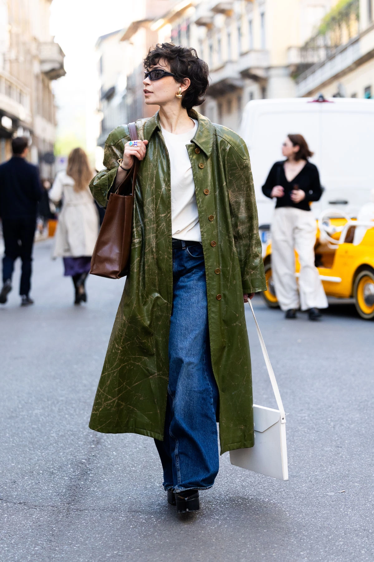 This season's chicest outer layer: emerald leather jackets.
3