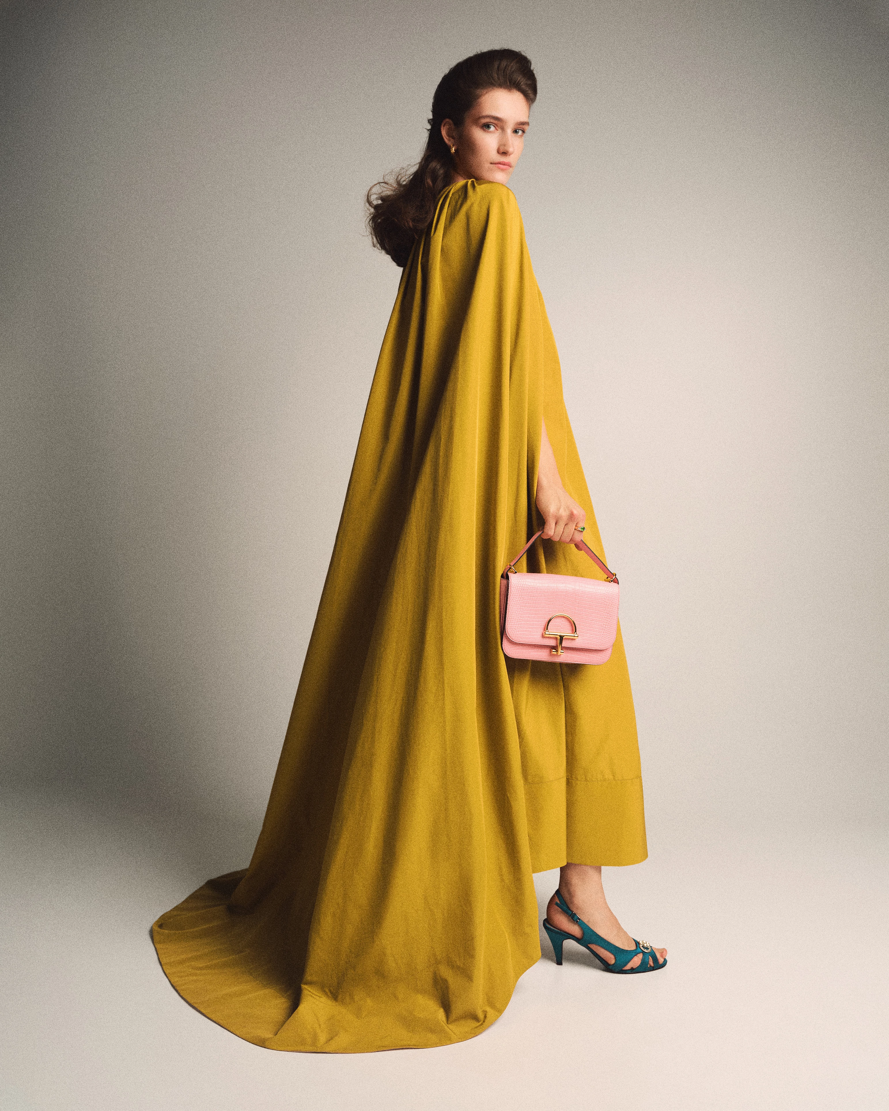 Model KATERYNA FASTOVETS, 20. Satin silk cape The Coat by Katya Silchenko, Gucci leather bag, Bevza earrings, leather sandals, vintage14