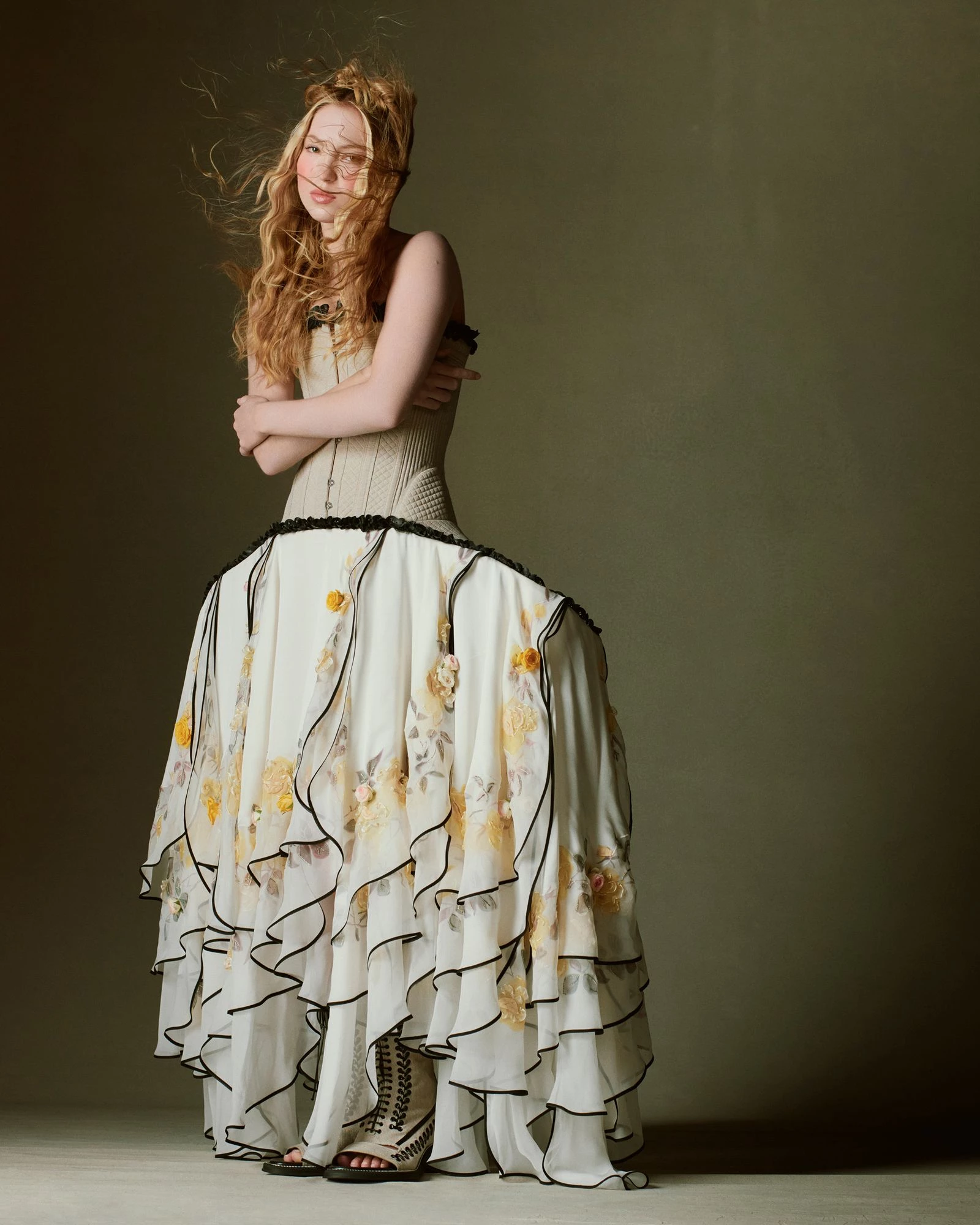Model Lela Moss wearing Louis Vuitton cloth by Nicolas Ghesquière, inspired by court cloth of the 18th century1