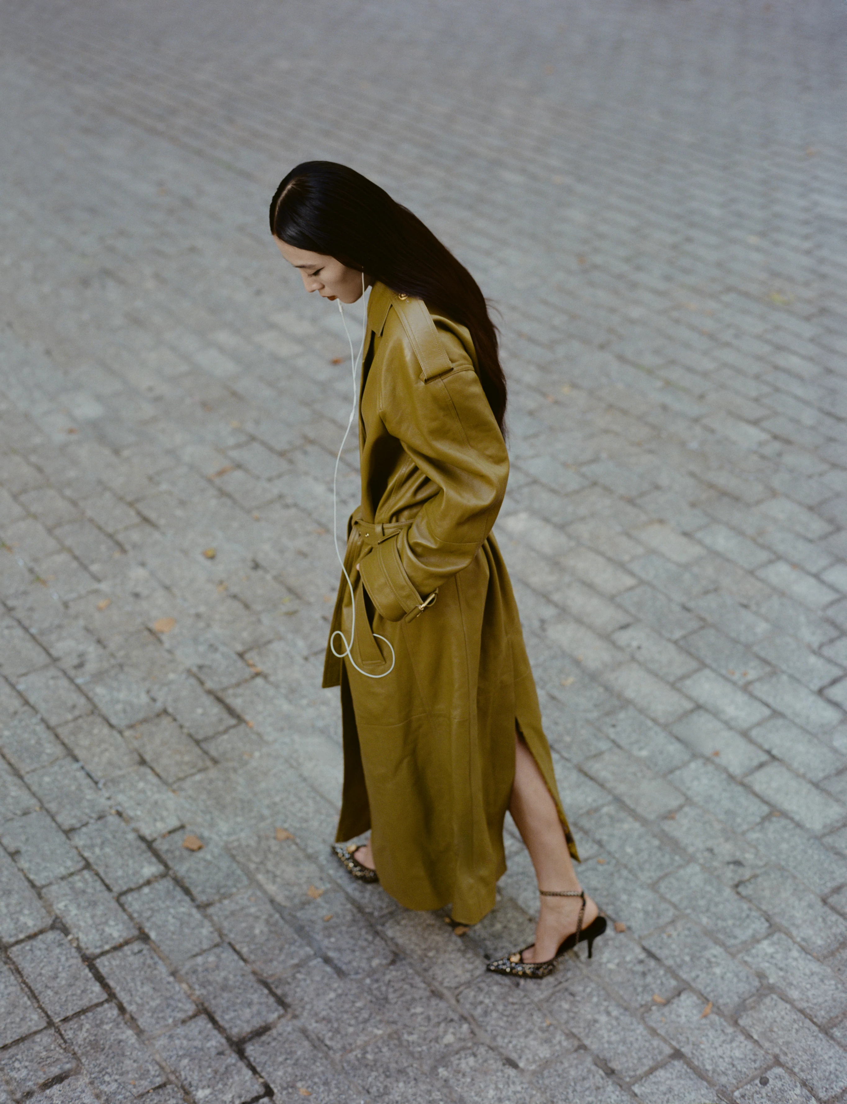 Versace coat and shoes, Le Grand Strip earrings2