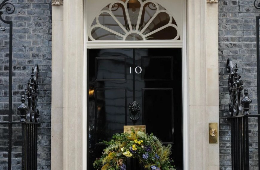 London's most famous door decorated with a willow wreath as a sign…
