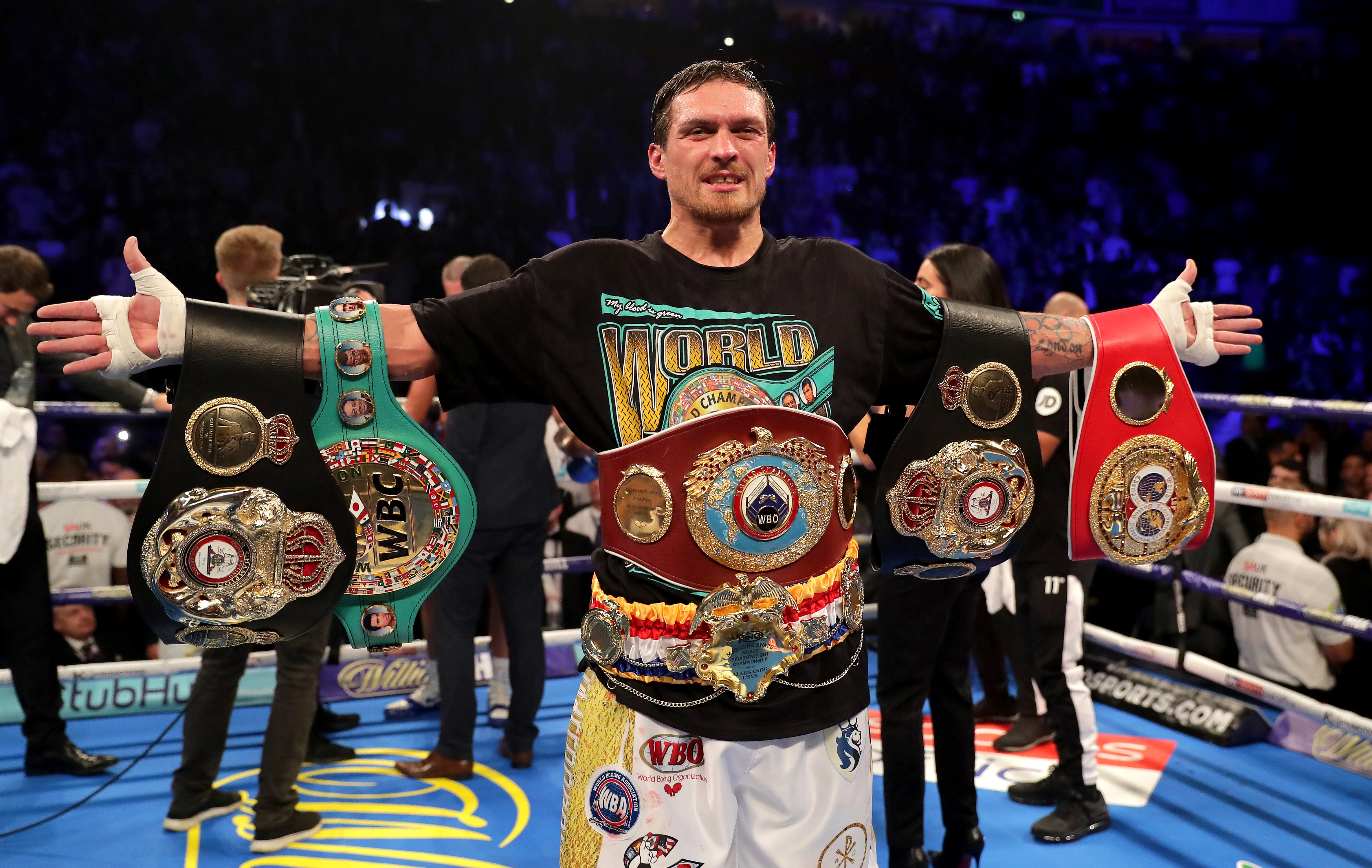 Oleksandr Usyk after defeating Tony Bellew in a fight for the WBC, WBA, WBO, IBF and The Ring world heavyweight titles. Manchester, United Kingdom, November 10, 201811
