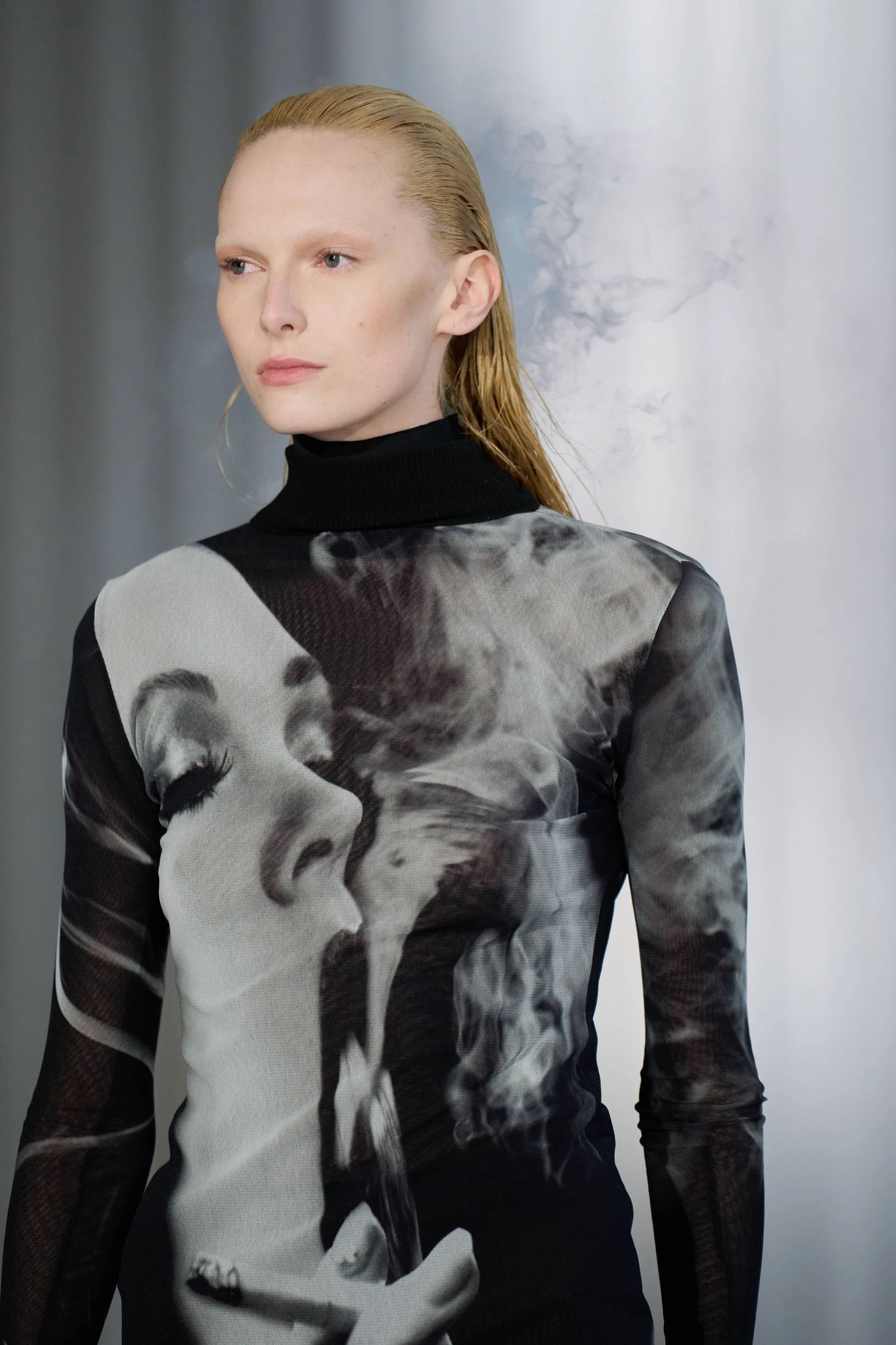 At Jean Paul Gaultier, the model walked the runway with hair that was (literally) smoking.2