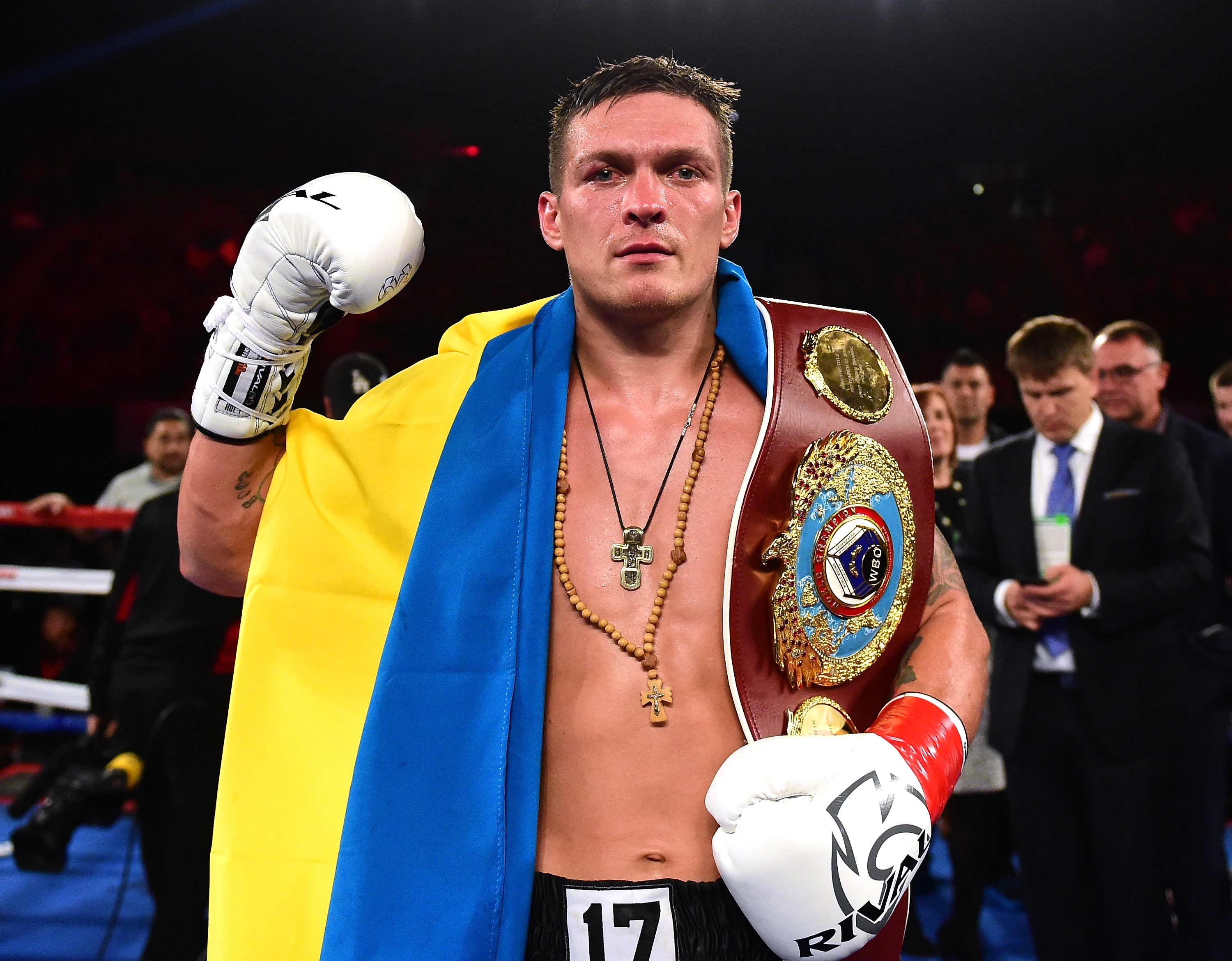 Oleksandr Usyk after defeating Thabiso Mchunu of South Africa to win the WBO world heavyweight title at The Forum in Inglewood, California, USA, December 17, 20164